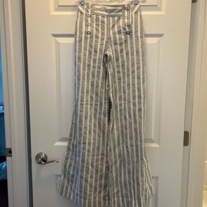 Blue & White striped high-waisted cotton sailor pants - size 6